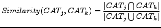 $\displaystyle Similarity(CAT_j, CAT_k) = \frac{\vert CAT_j \bigcap CAT_k\vert}{\vert CAT_j \bigcup CAT_k\vert}$